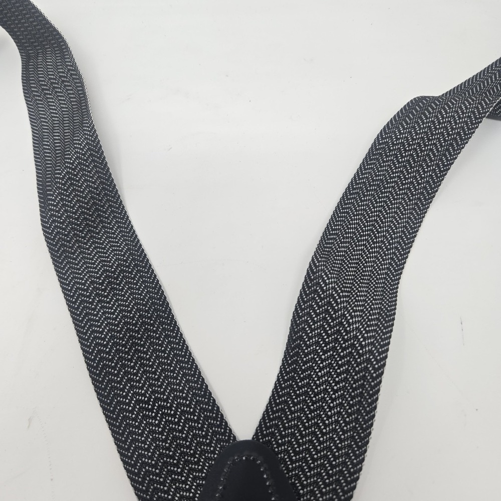 Men's Herringbone Button-On Suspenders Braces Black White Y-Back Leather Ends - Picture 6 of 13